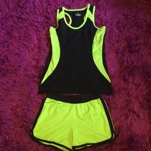 Green and Black Workout Set Tank and Shorts